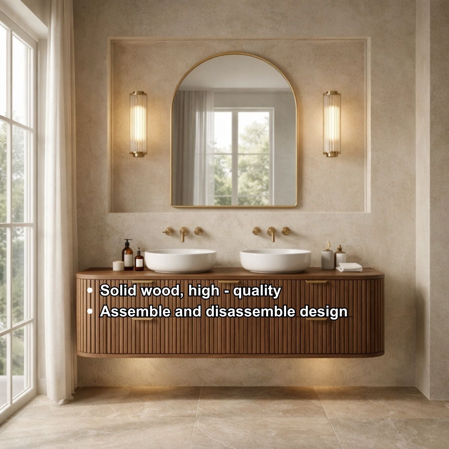Handcrafted Floating Bathroom Vanity with Fluted Drawers – Elegant Wooden Design