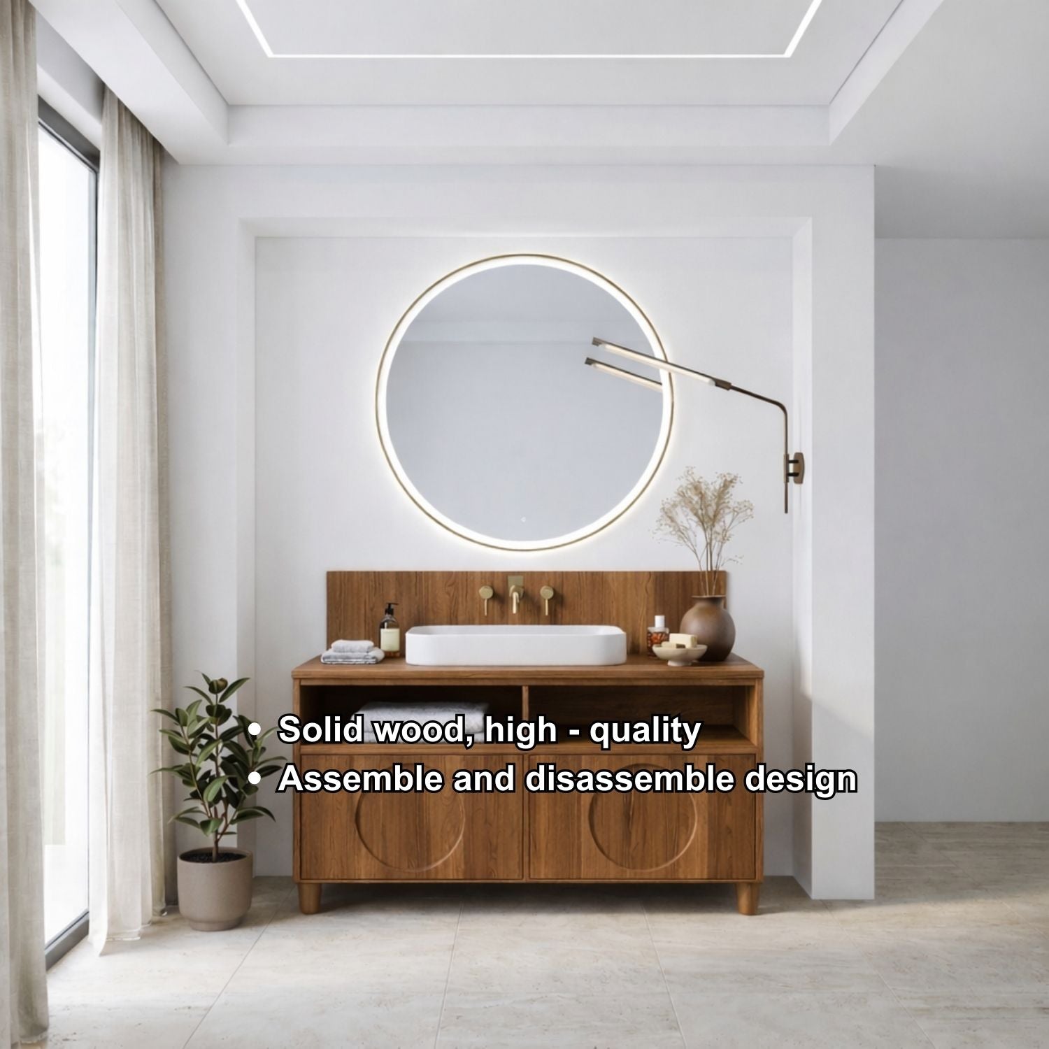 Handcrafted Circular Detail Vanity - Solid Wood Freestanding Modern Bathroom Cabinet