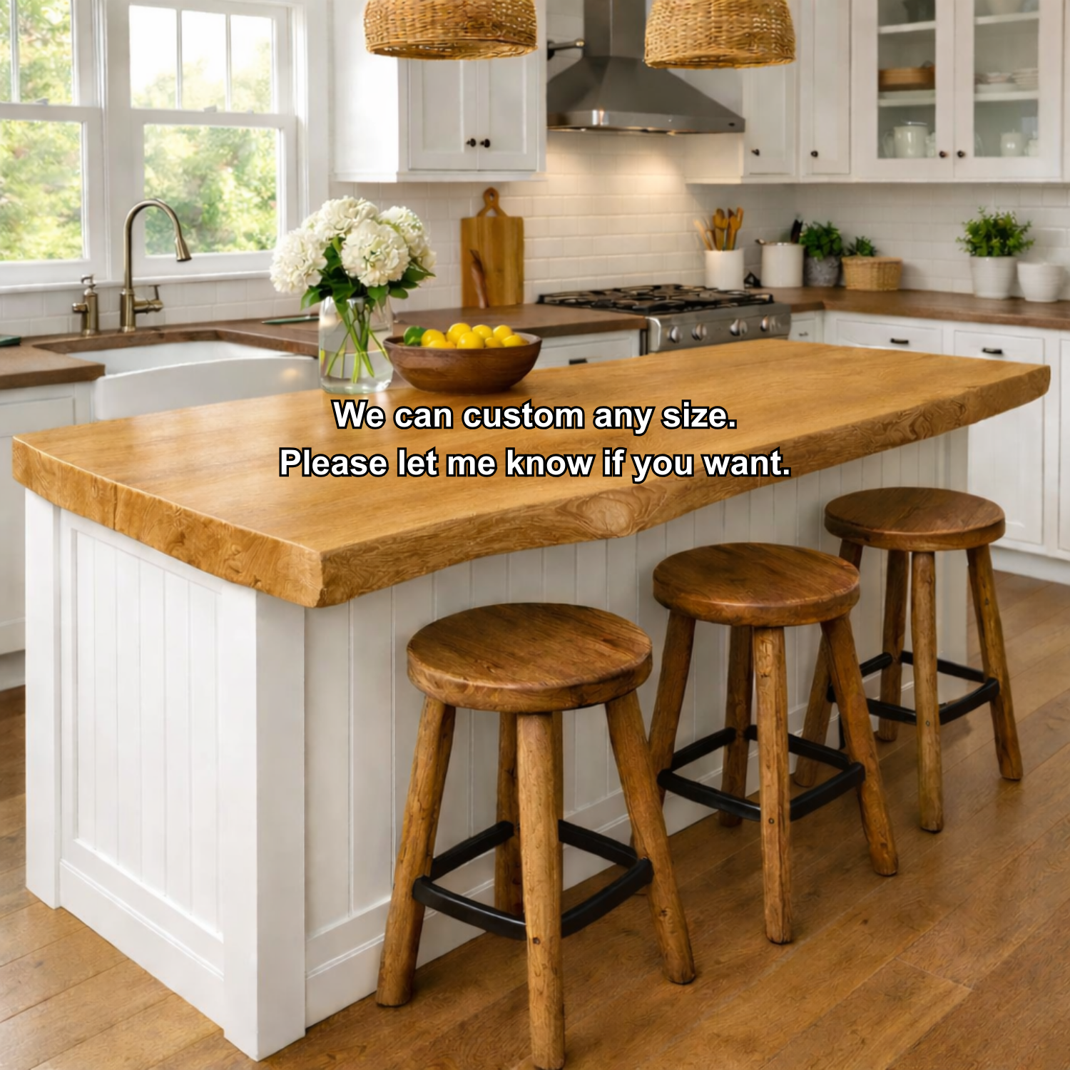 Solid Wood Kitchen Countertop – Live Edge Island Top with Bar Seating