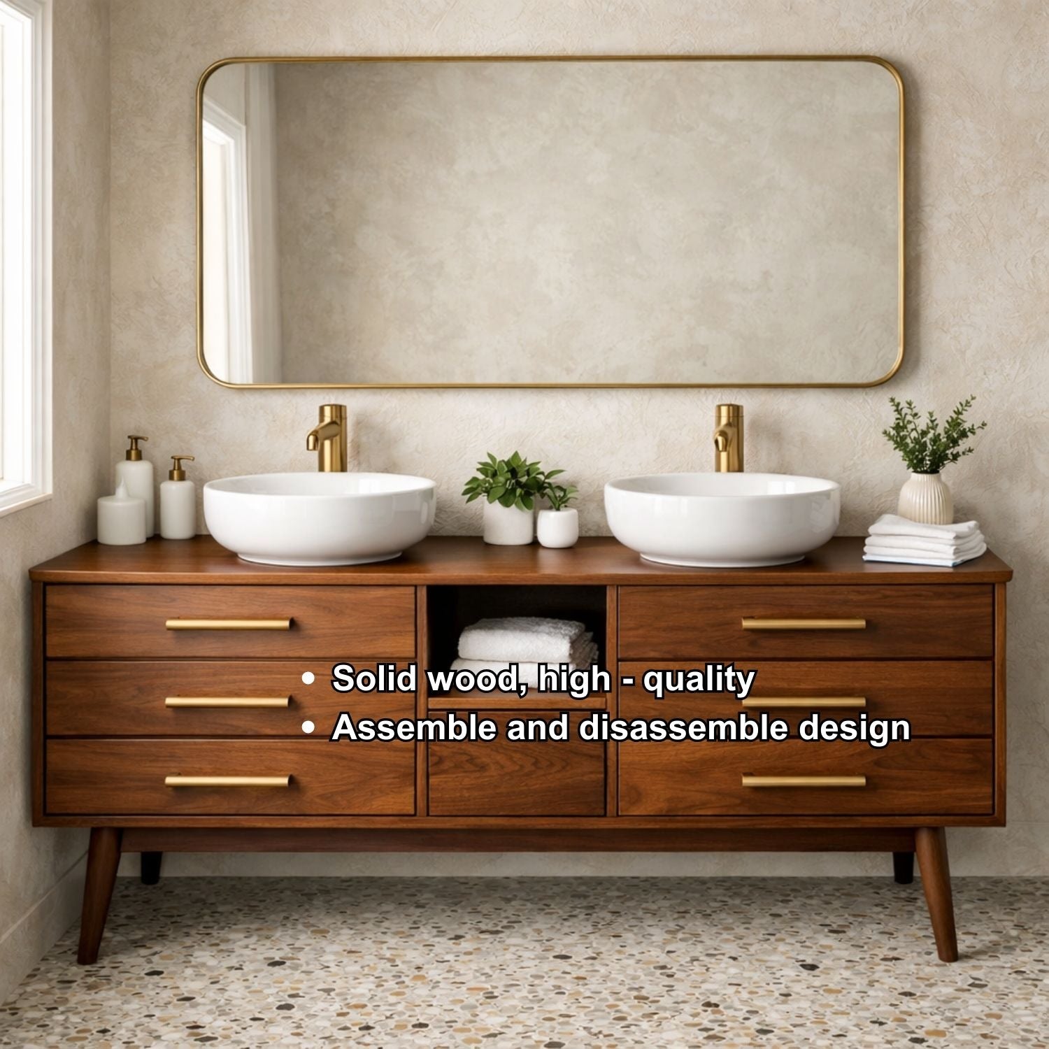 Symmetrical 6-Drawer Freestanding Vanity - Handcrafted Solid Wood Double Console