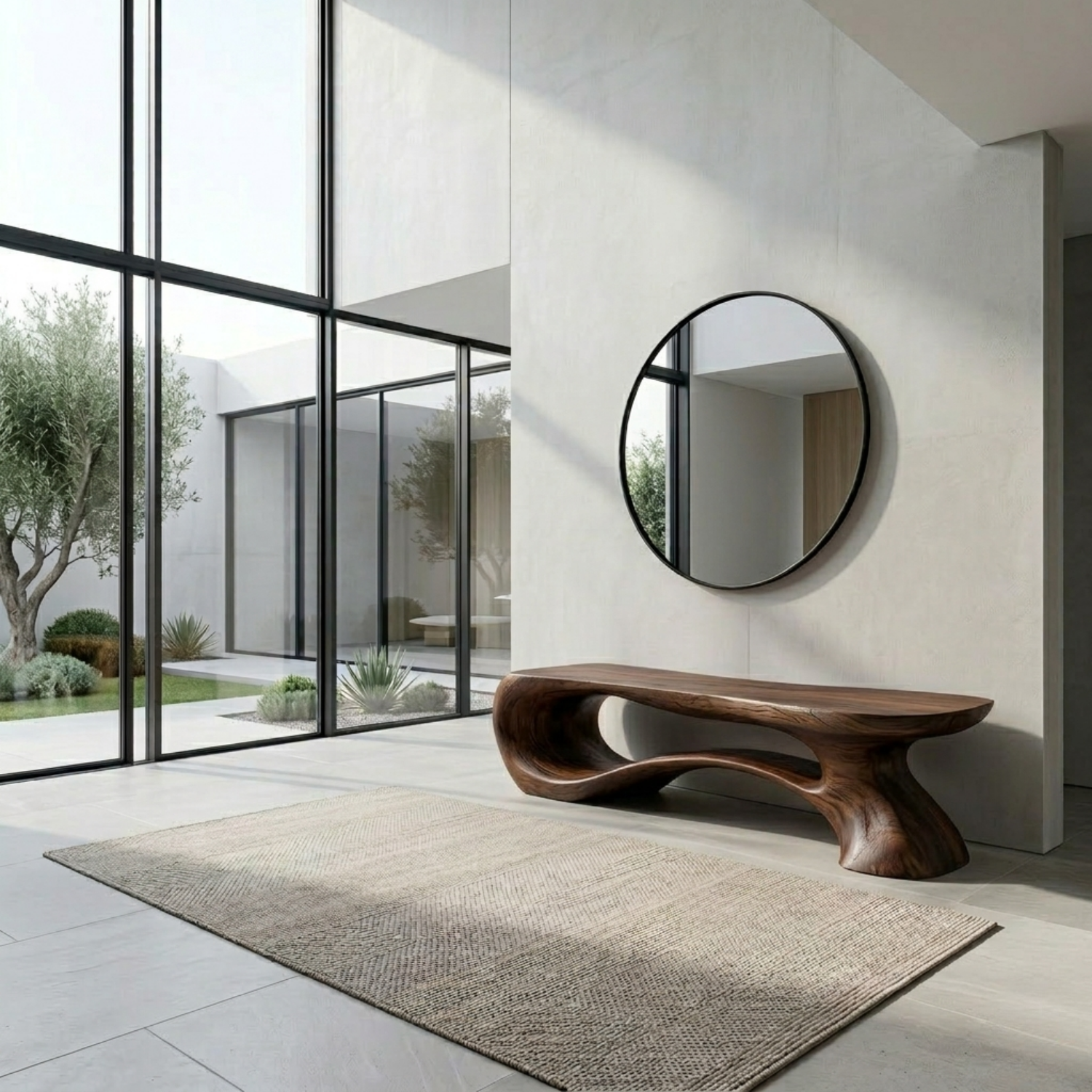 Live Edge Sculptural Solid Wood Entryway Bench – Organic Modern Statement Piece