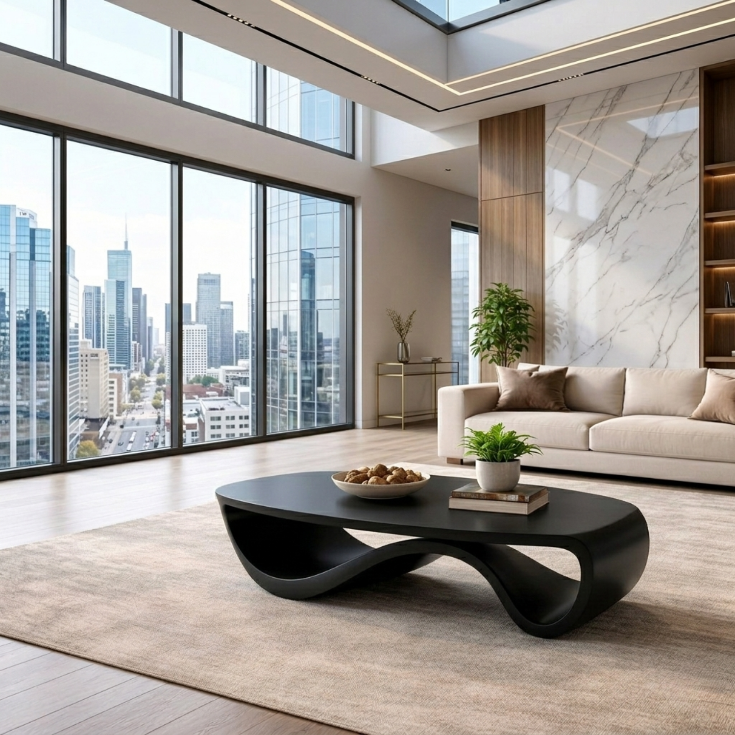Sculptural Solid Wood Coffee Table – Modern Organic Living Room Center Table