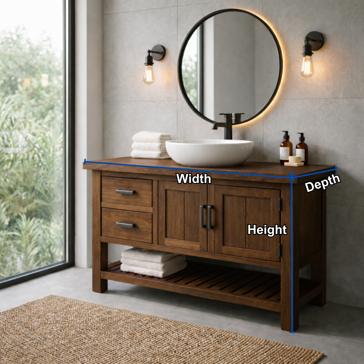 Solid Wood Bathroom Vanity with Drawers and Cabinet Storage