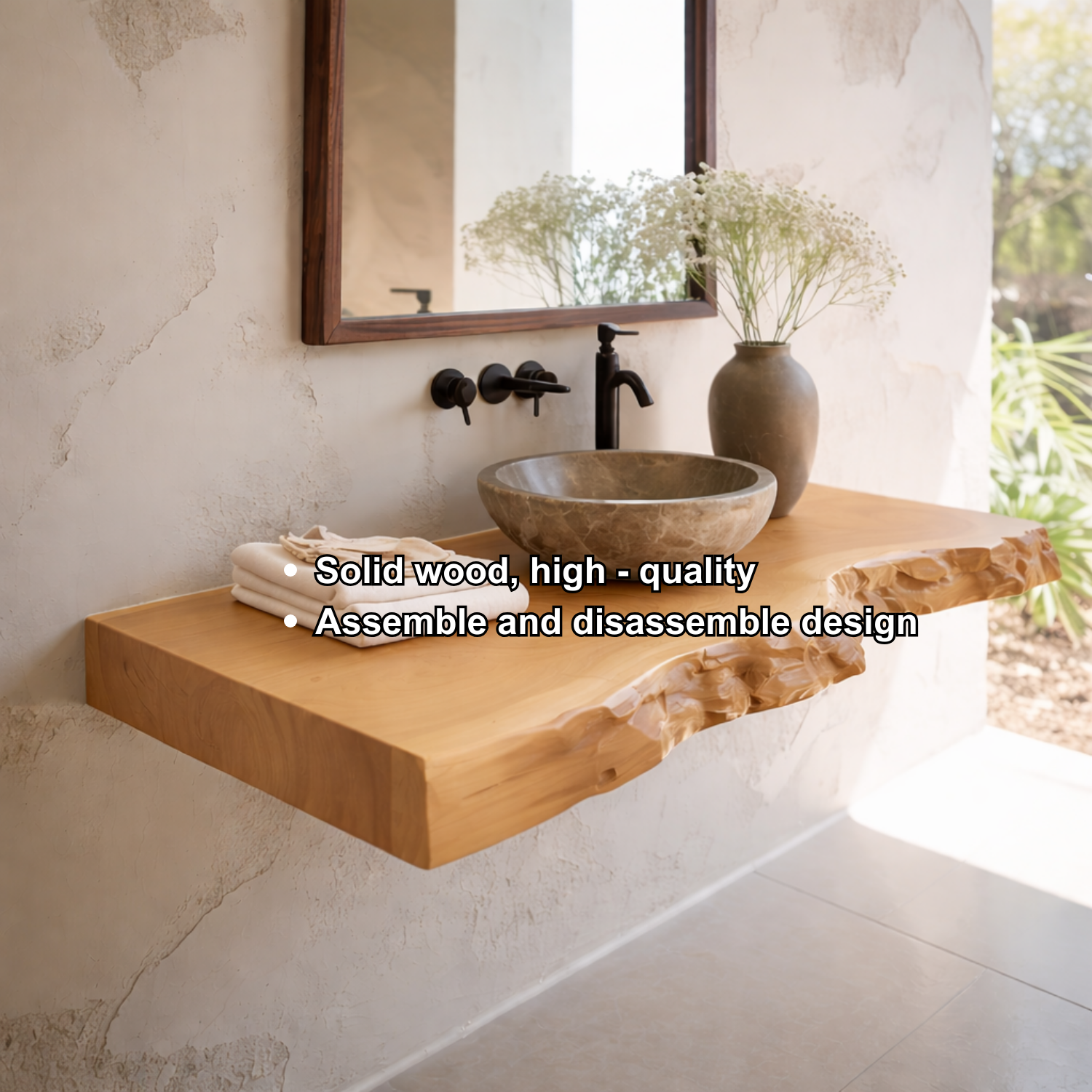 Floating Live Edge Solid Wood Bathroom Vanity Countertop