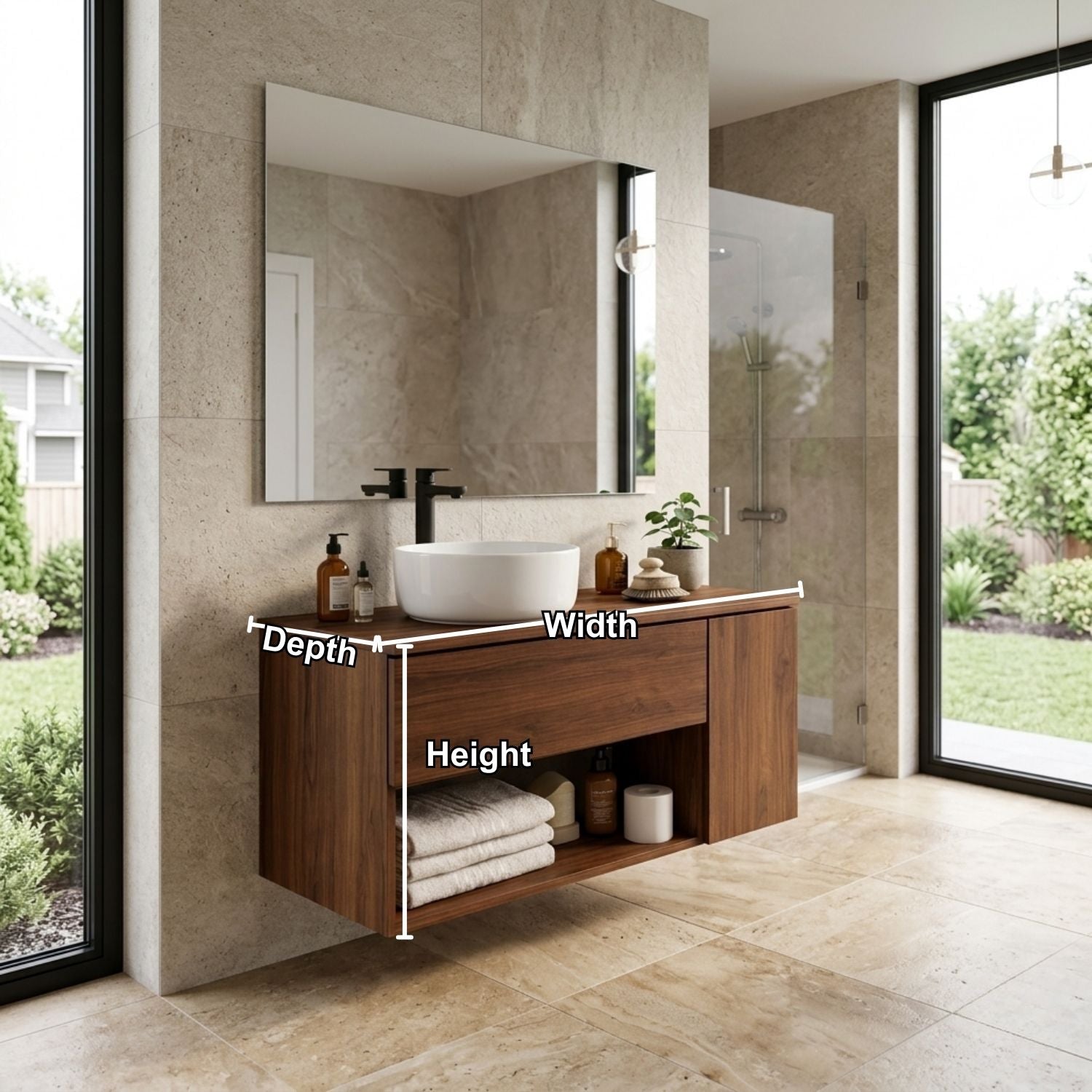 Floating Bathroom Vanity with Drawer and Open Shelf Storage Solid Wood Cabinet