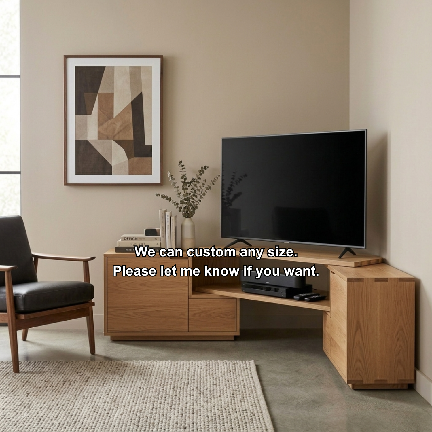 Solid Wood Corner TV Stand with Cabinet Storage and Extended Corner Media Shelf