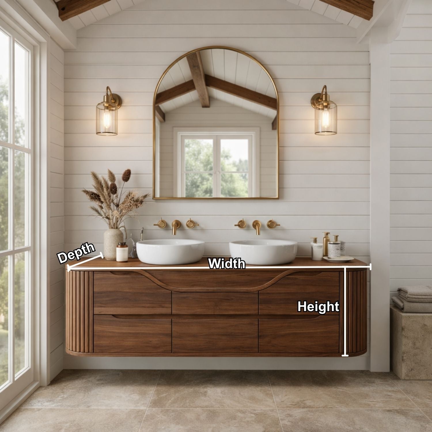 Handcrafted Floating Bathroom Vanity with Curved & Fluted Drawers – Elegant Wooden Design