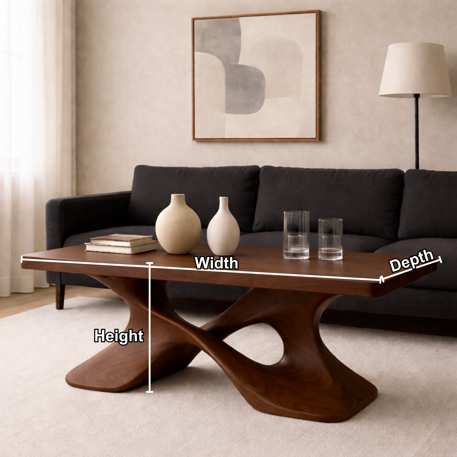 Elegant Solid Wood Coffee Table with Curved Base – Modern Living Room Decor