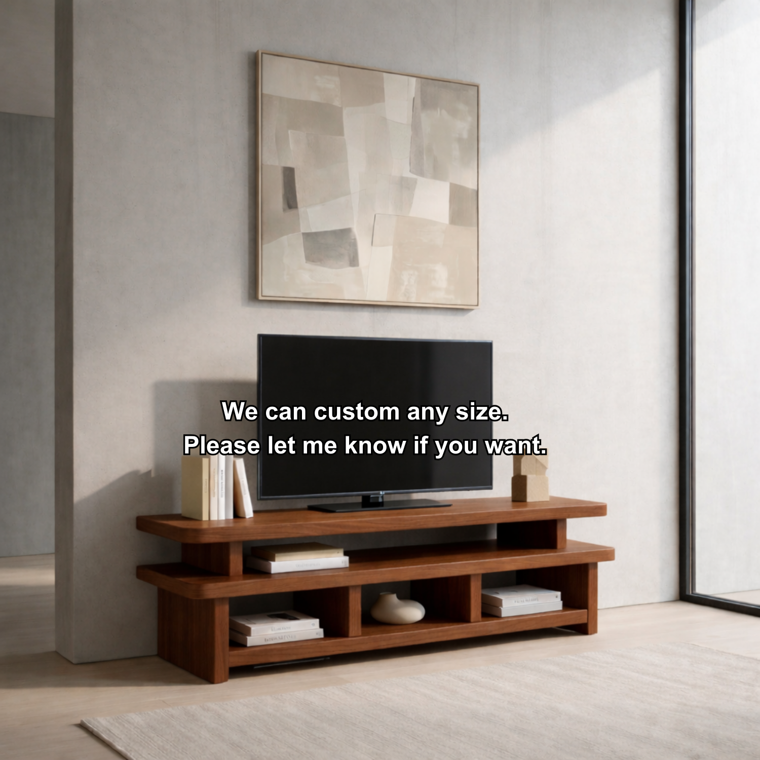 Solid Wood TV Stand with Open Shelves – Modern Low Profile Media Console