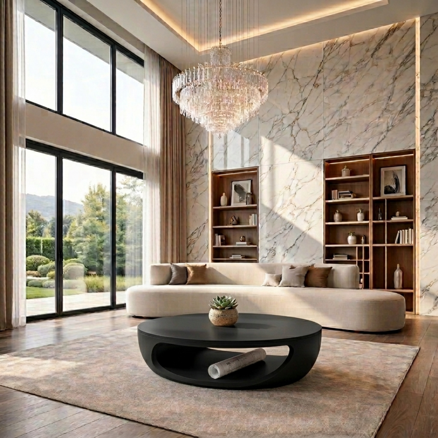 Solid Wood Round Coffee Table with Open Base – Modern Sculptural Living Room Table