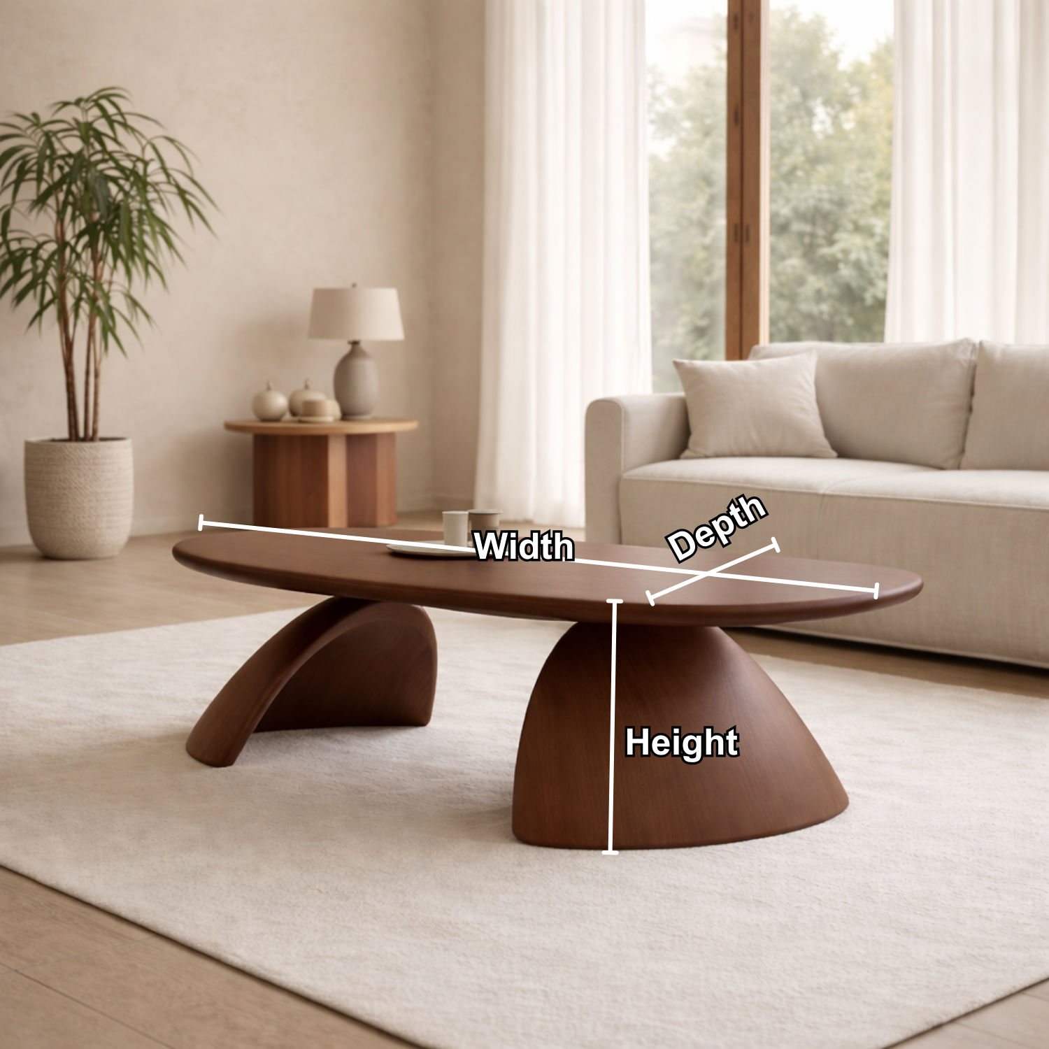 Solid Wood Oval Coffee Table – Sculptural Modern Living Room Center Table