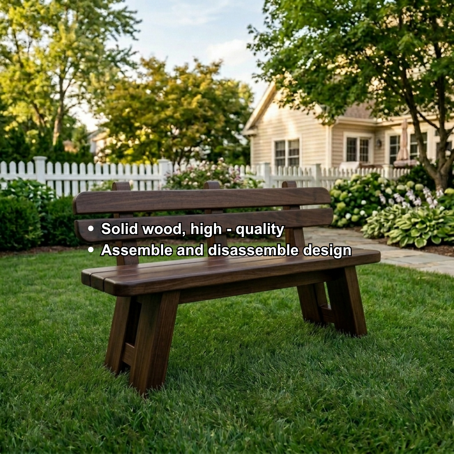 Solid Wood Outdoor Garden Bench with Slatted Backrest and A-Frame Legs