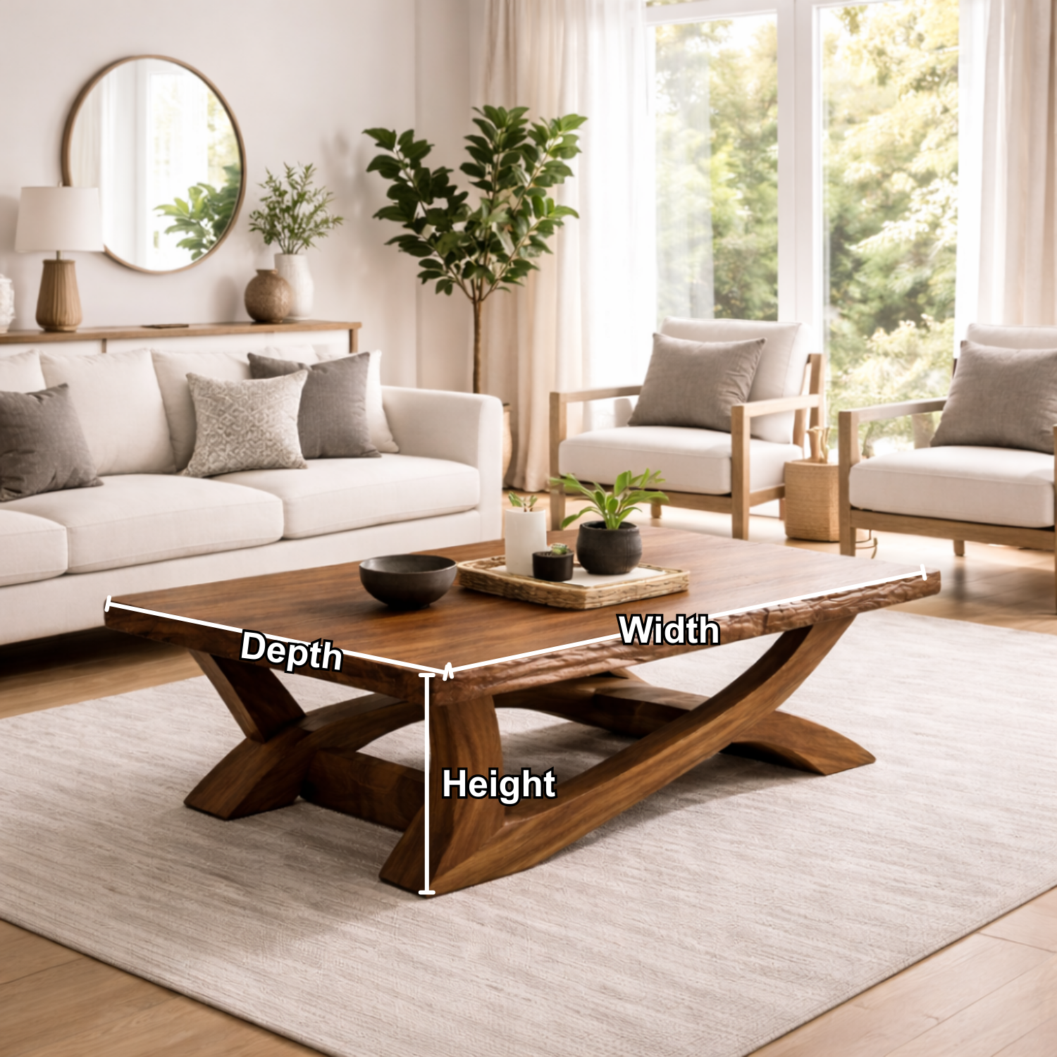 Rustic Solid Wood Coffee Table with Live Edge Design – Natural Charm for Living Rooms