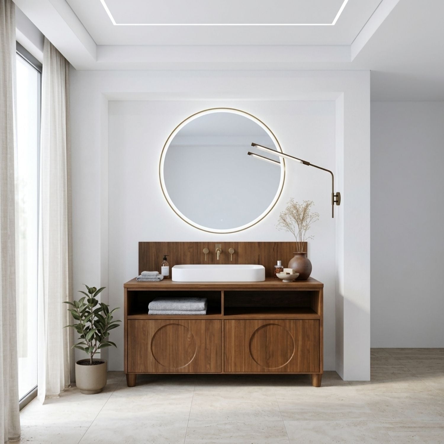 Handcrafted Circular Detail Vanity - Solid Wood Freestanding Modern Bathroom Cabinet
