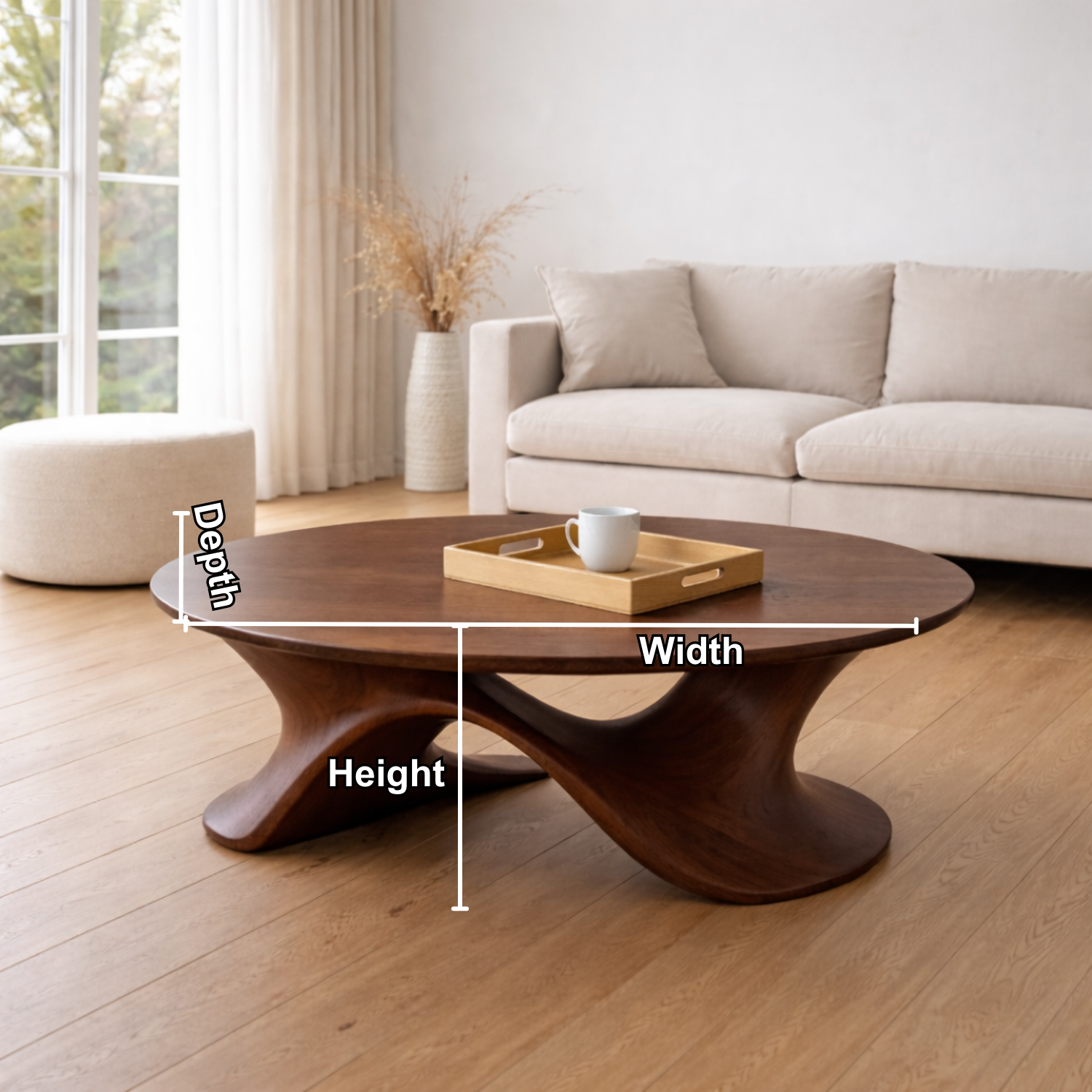 Sculptural Solid Wood Coffee Table – Modern Twisted Design Living Room Centerpiece