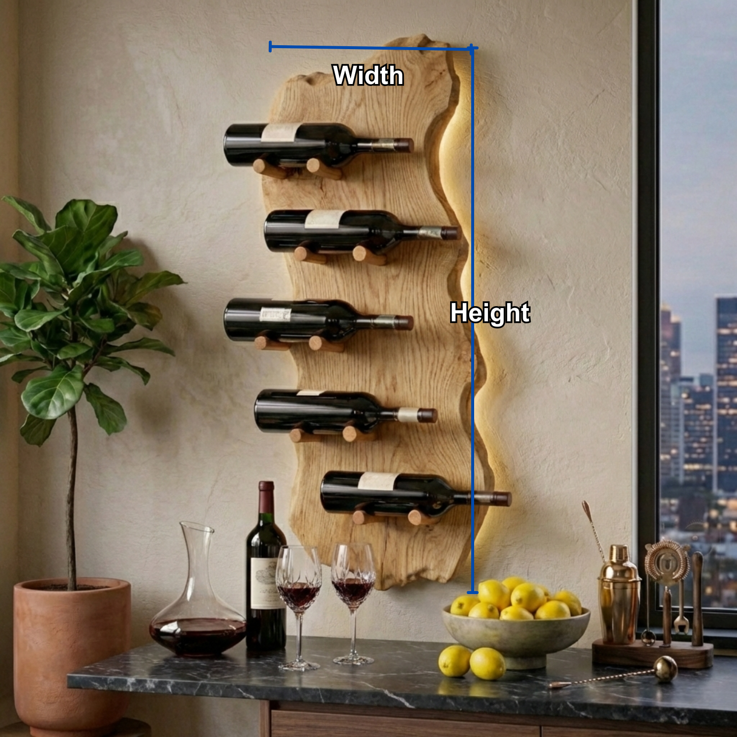 Solid Wood Live Edge Wall Wine Holder – Vertical Sculptural Wine Rack