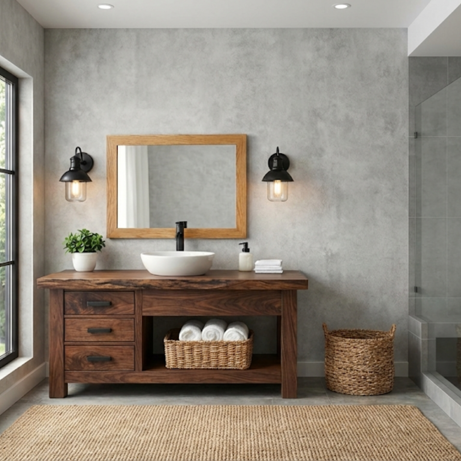Solid Wood Bathroom Vanity with 3 Drawers and Open Shelf Storage
