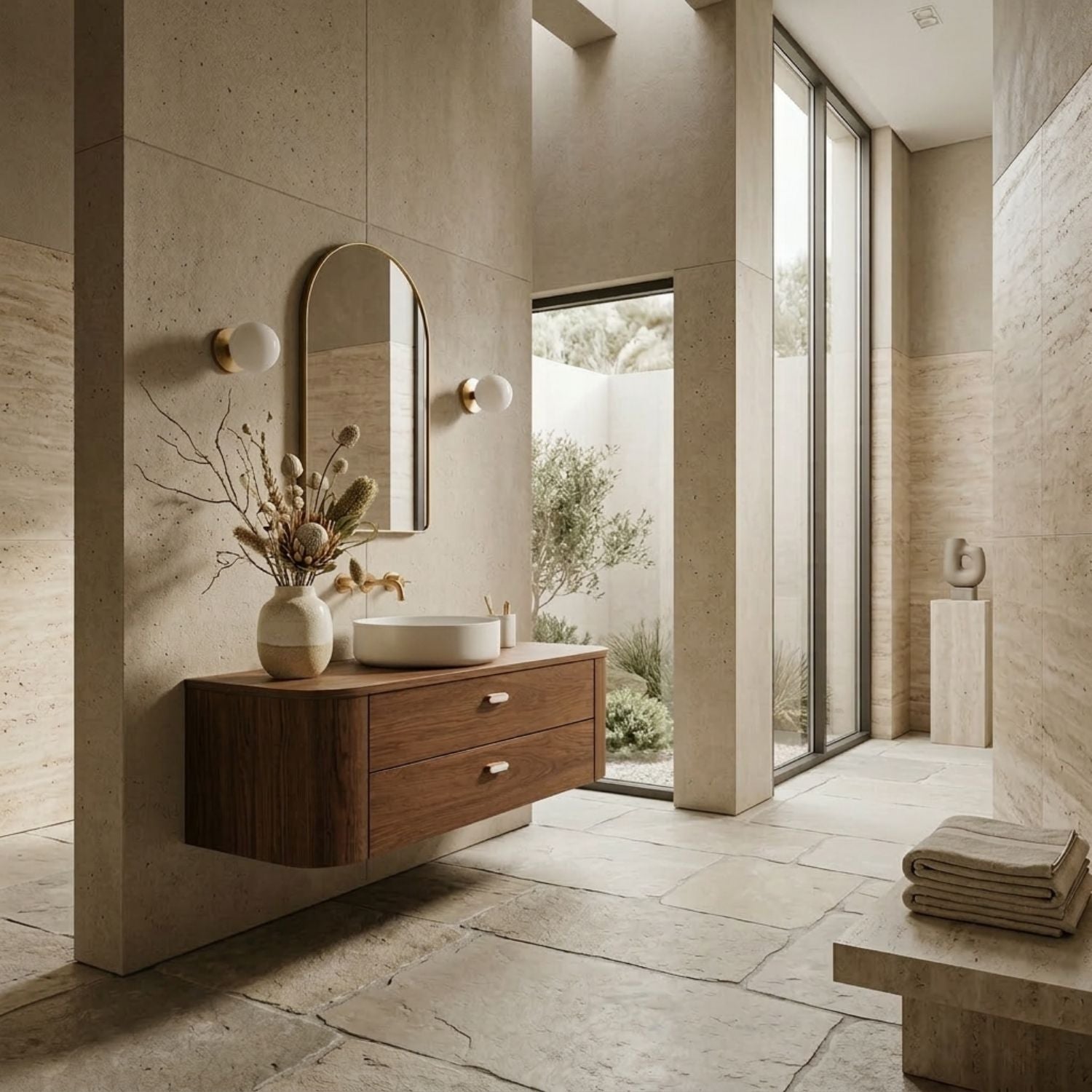 Floating Bathroom Vanity with Curved Edges and Spacious Drawers – Handcrafted Solid Wood Design