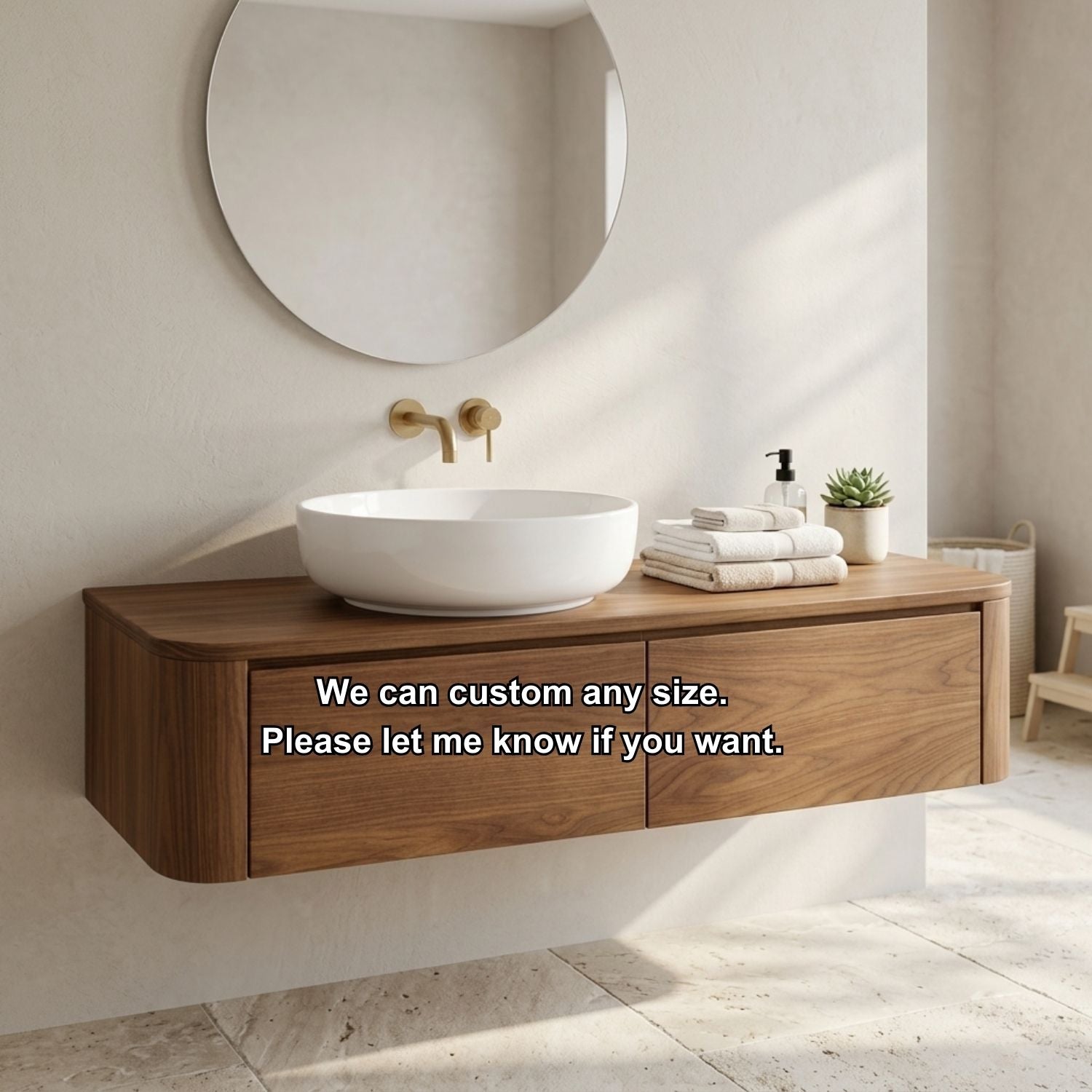 Floating Bathroom Vanity with Rounded Corners and Two Drawer Storage Cabinet