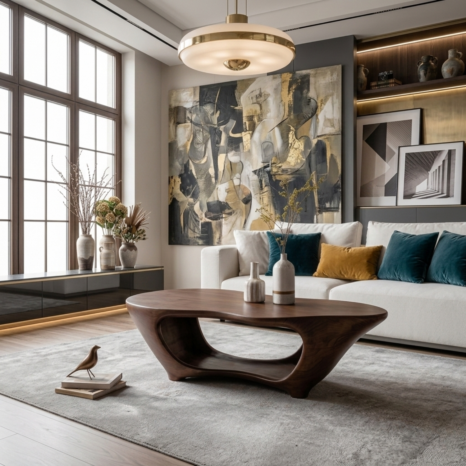 Sculptural Solid Wood Coffee Table – Modern Organic Living Room Center Table
