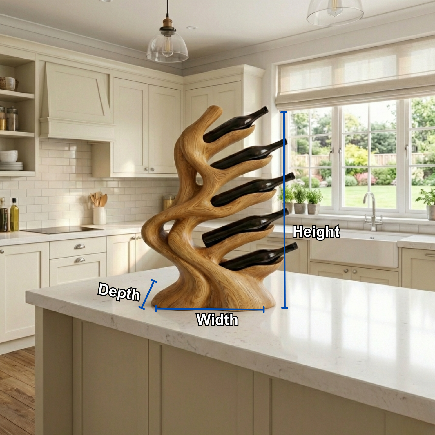Handcrafted Solid Wood Wine Holder – Modern Sculptural Countertop Wine Rack