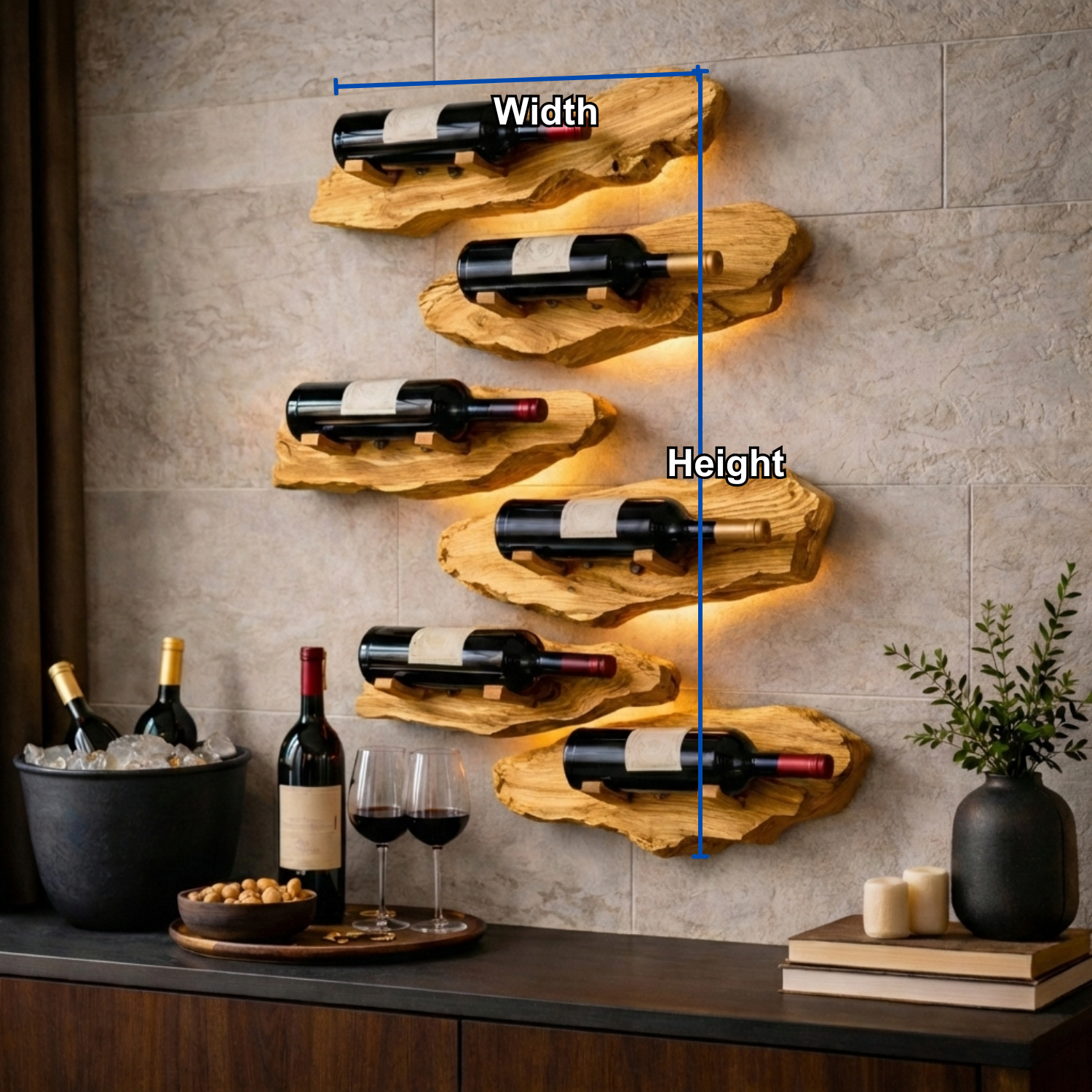 Handcrafted Live Edge Wood Wine Holder – Wall Mounted Solid Wood Wine Rack
