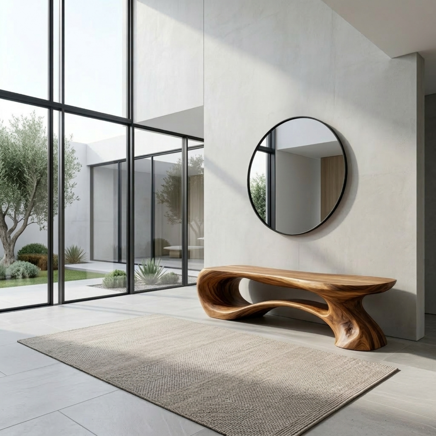 Live Edge Sculptural Solid Wood Entryway Bench – Organic Modern Statement Piece