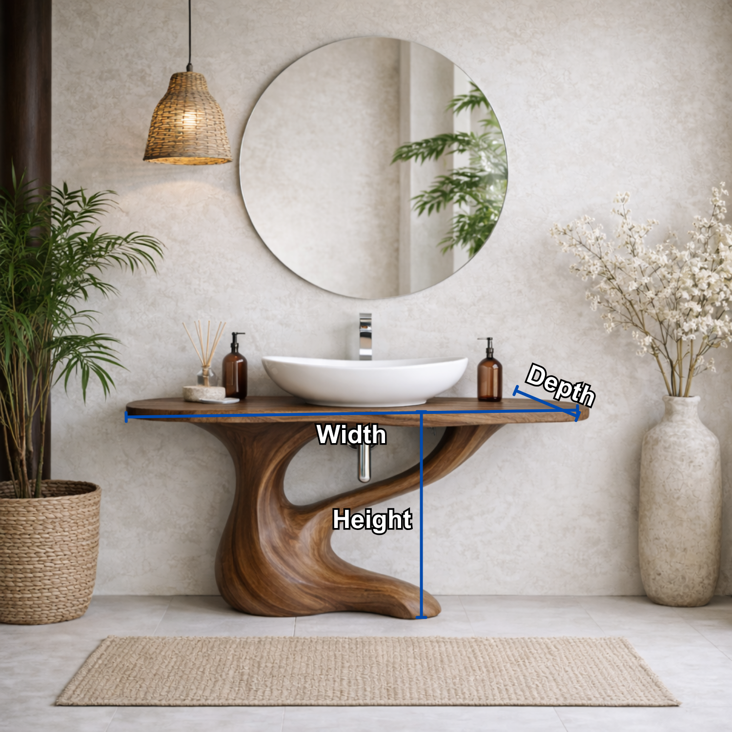 Modern Sculptural Solid Wood Bathroom Vanity with Artistic Base