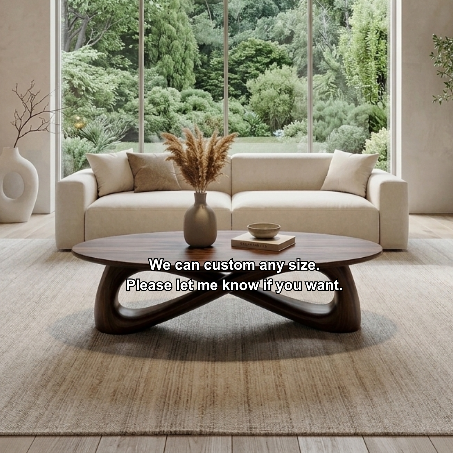 Solid Wood Round Coffee Table with Sculptural Base – Modern Living Room Table