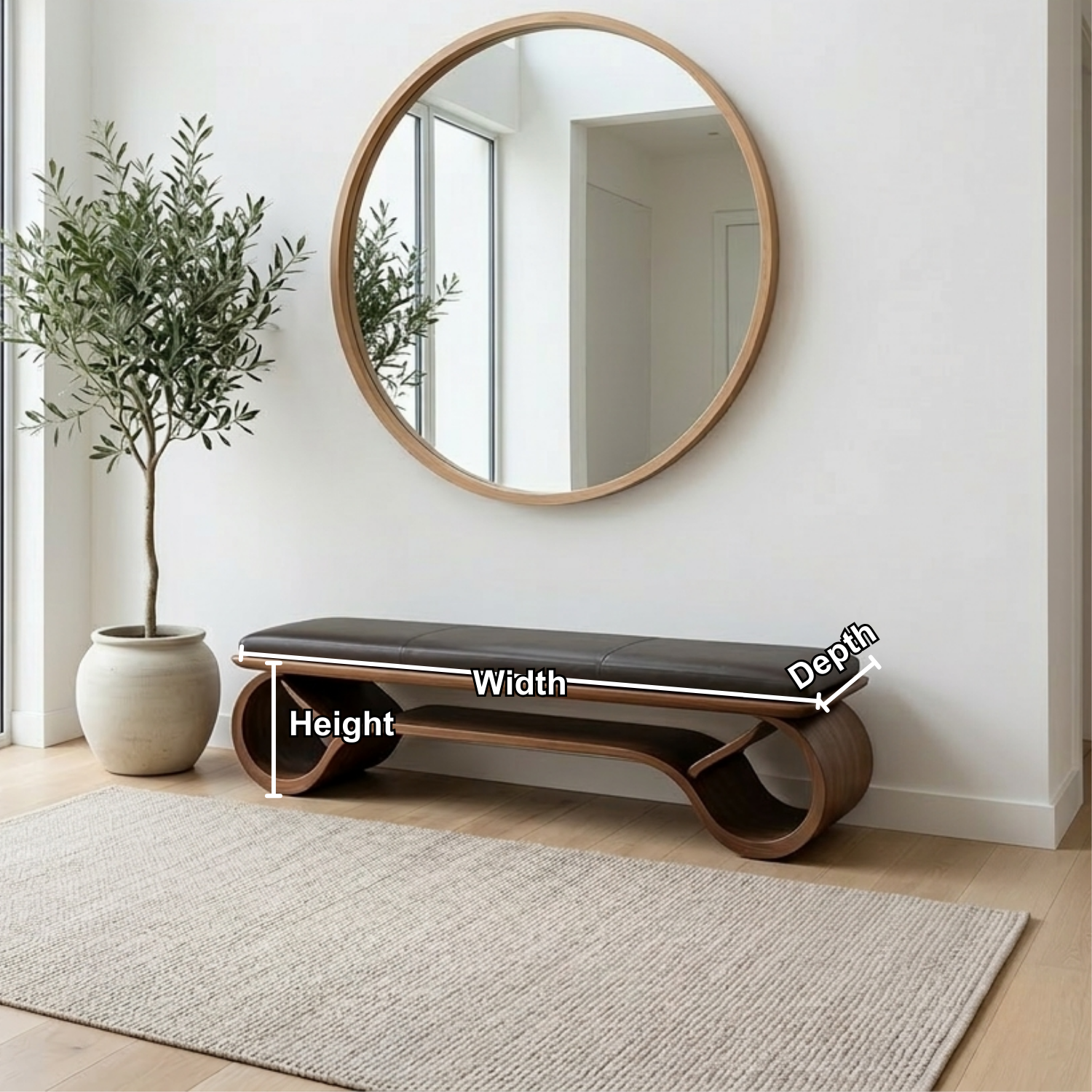 Wave Curve Solid Wood Entryway Bench with Sculptural Base – Modern Organic Style