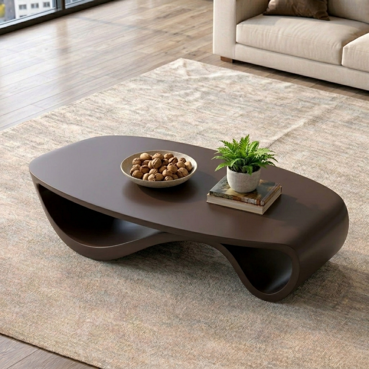 Sculptural Solid Wood Coffee Table – Modern Organic Living Room Center Table