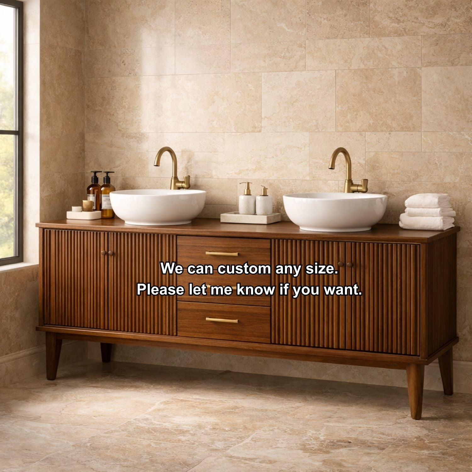 Handcrafted Fluted Freestanding Double Vanity - Solid Wood Mid-Century Modern Cabinet