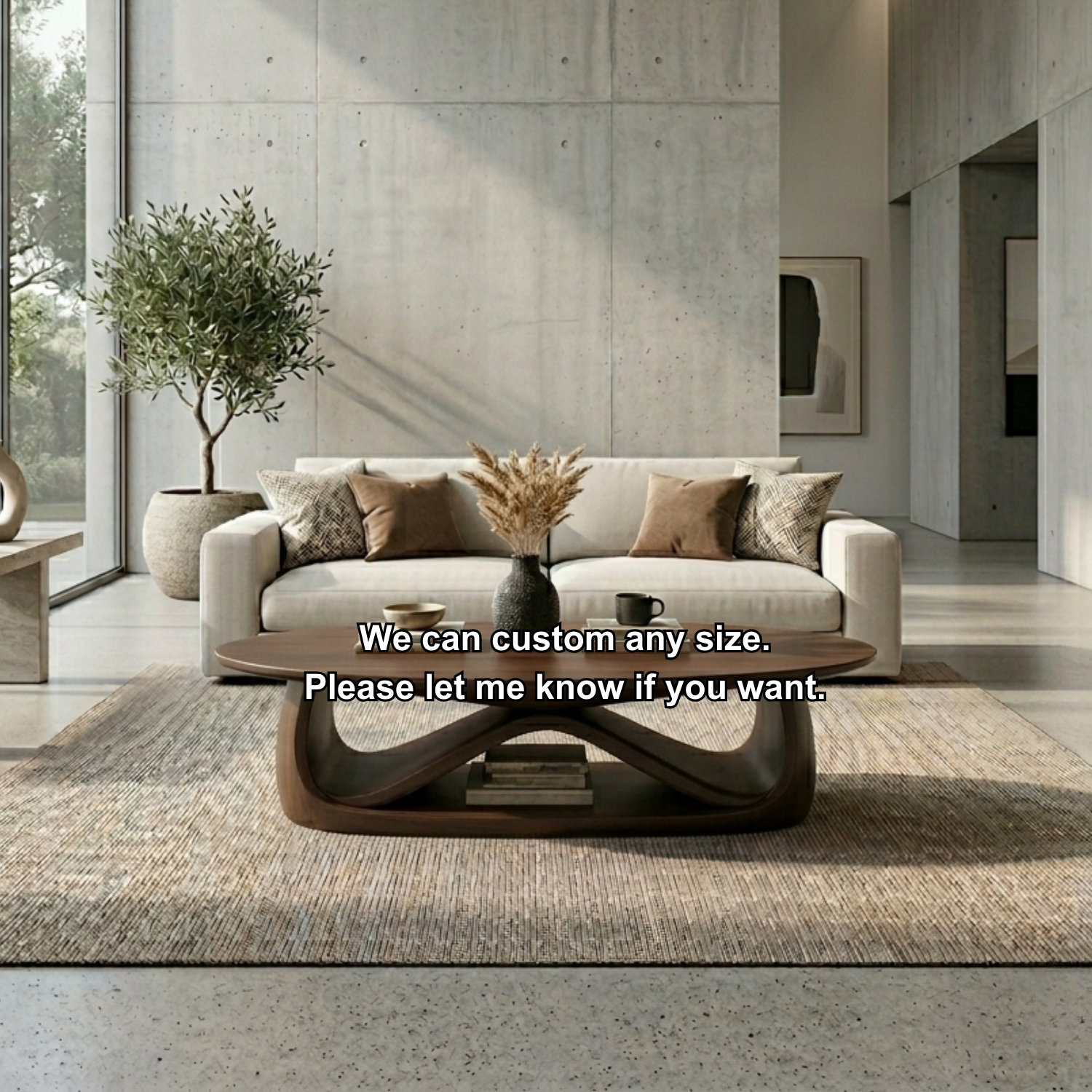 Solid Wood Coffee Table with Sculptural Base – Modern Minimalist Living Room Table