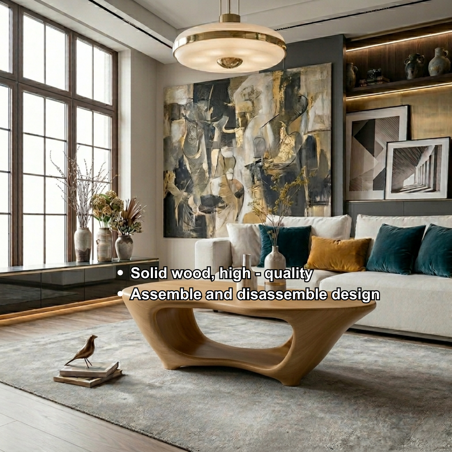 Sculptural Solid Wood Coffee Table – Modern Organic Living Room Center Table