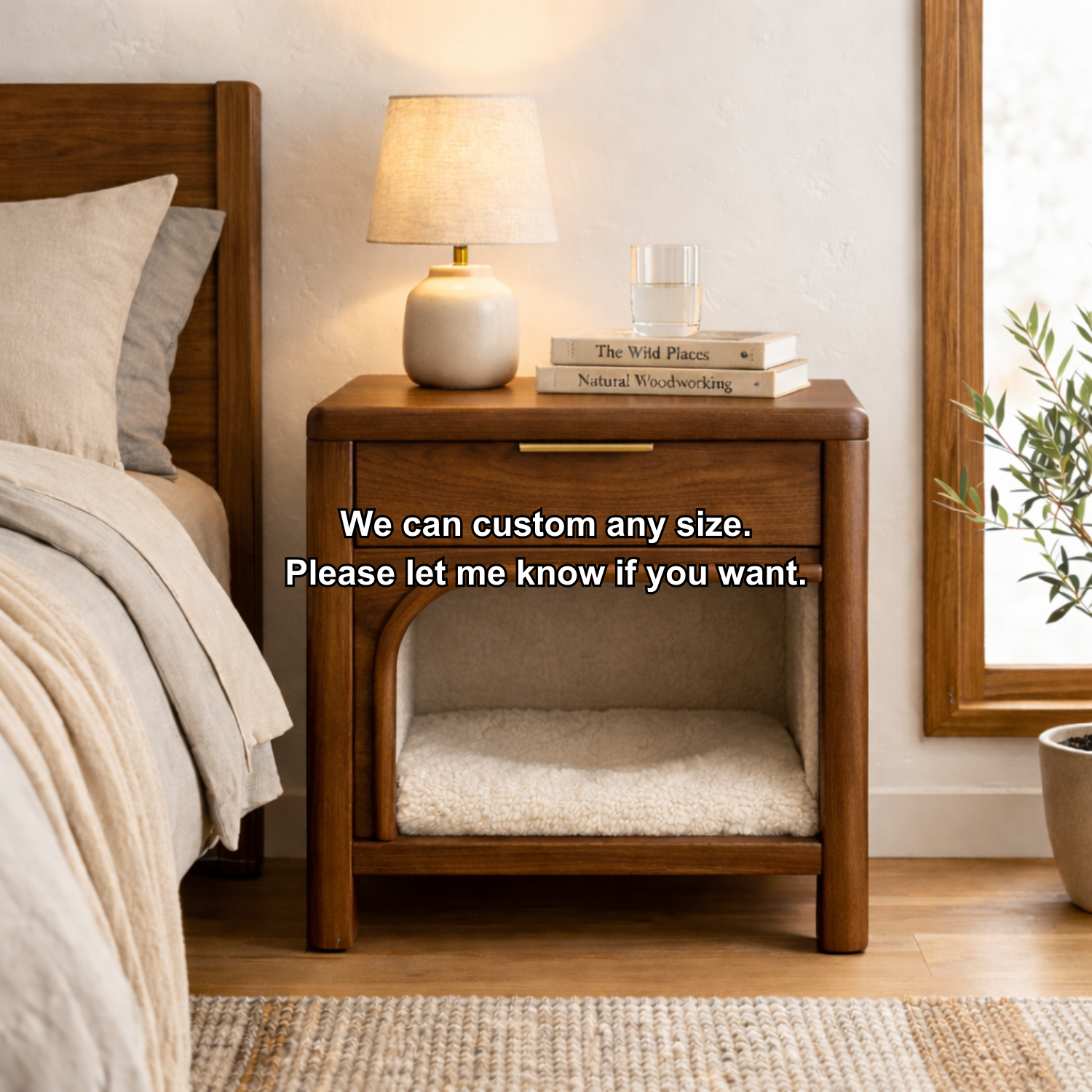 Solid Wood Nightstand with Built-in Cat Bed – Modern Bedside Table with Pet Sleeping Space