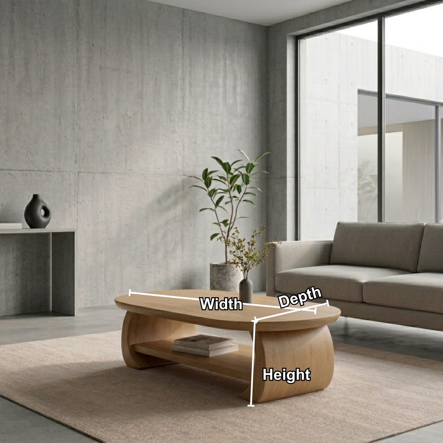 Solid Wood Oval Coffee Table with Shelf – Modern Minimalist Living Room Table