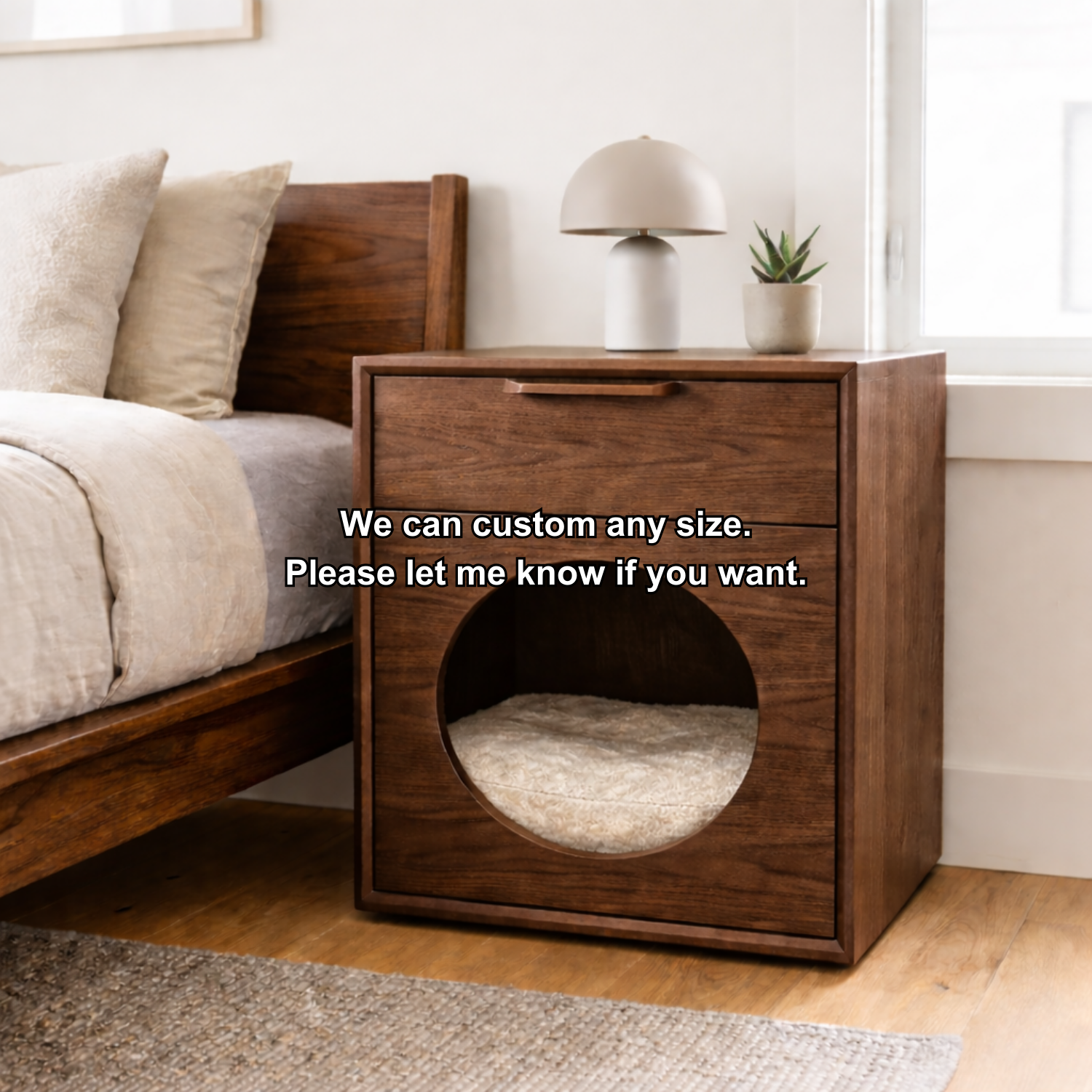 Solid Wood Nightstand with Built-in Cat Bed – Modern Bedside Table with Pet House