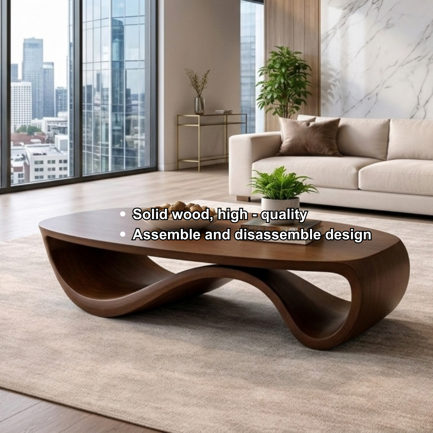 Sculptural Solid Wood Coffee Table – Modern Organic Living Room Center Table