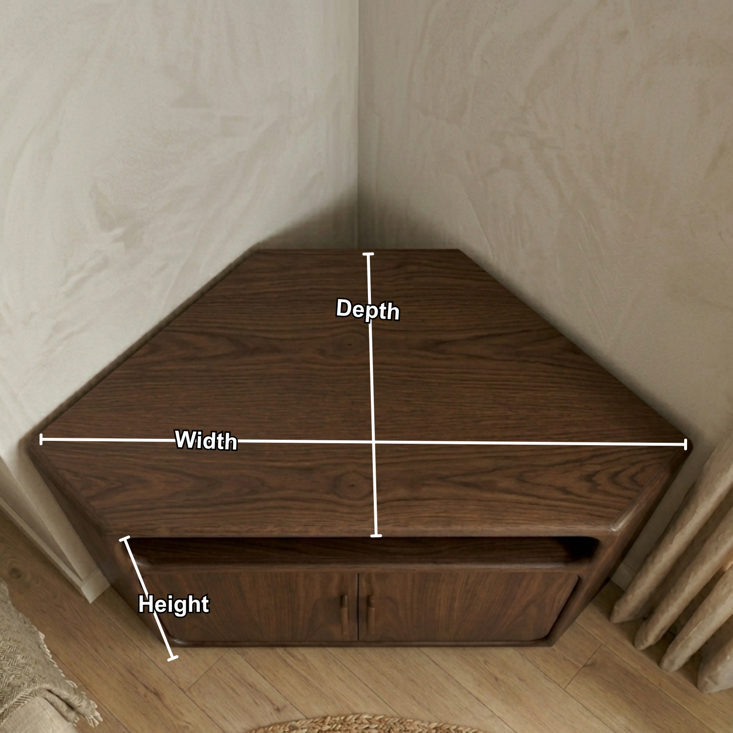 Solid Wood Corner TV Stand with Rounded Edges and Cabinet Storage – Corner Media Console