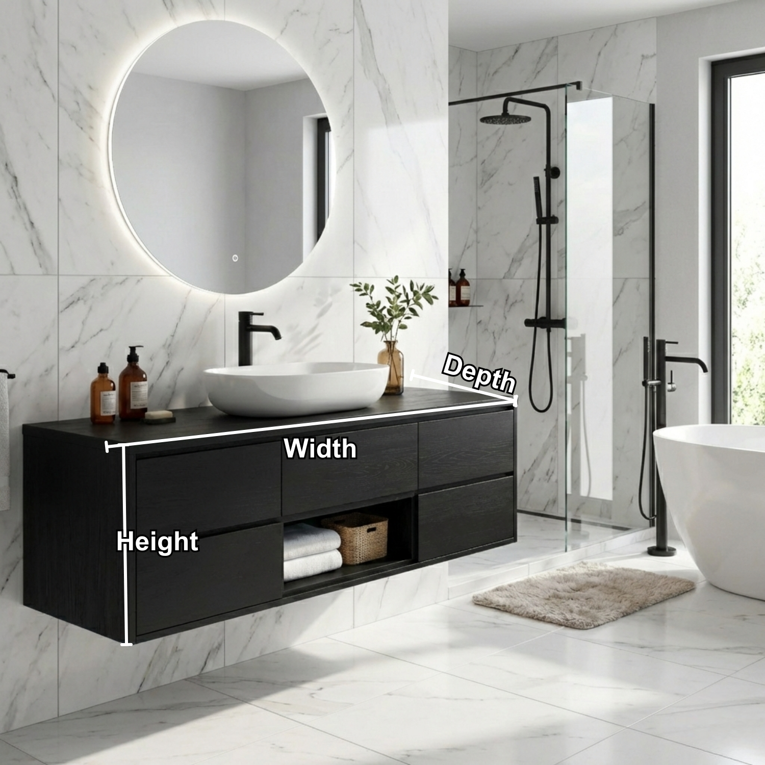 Modern Floating Solid Wood Bathroom Vanity with Drawers and Open Shelf