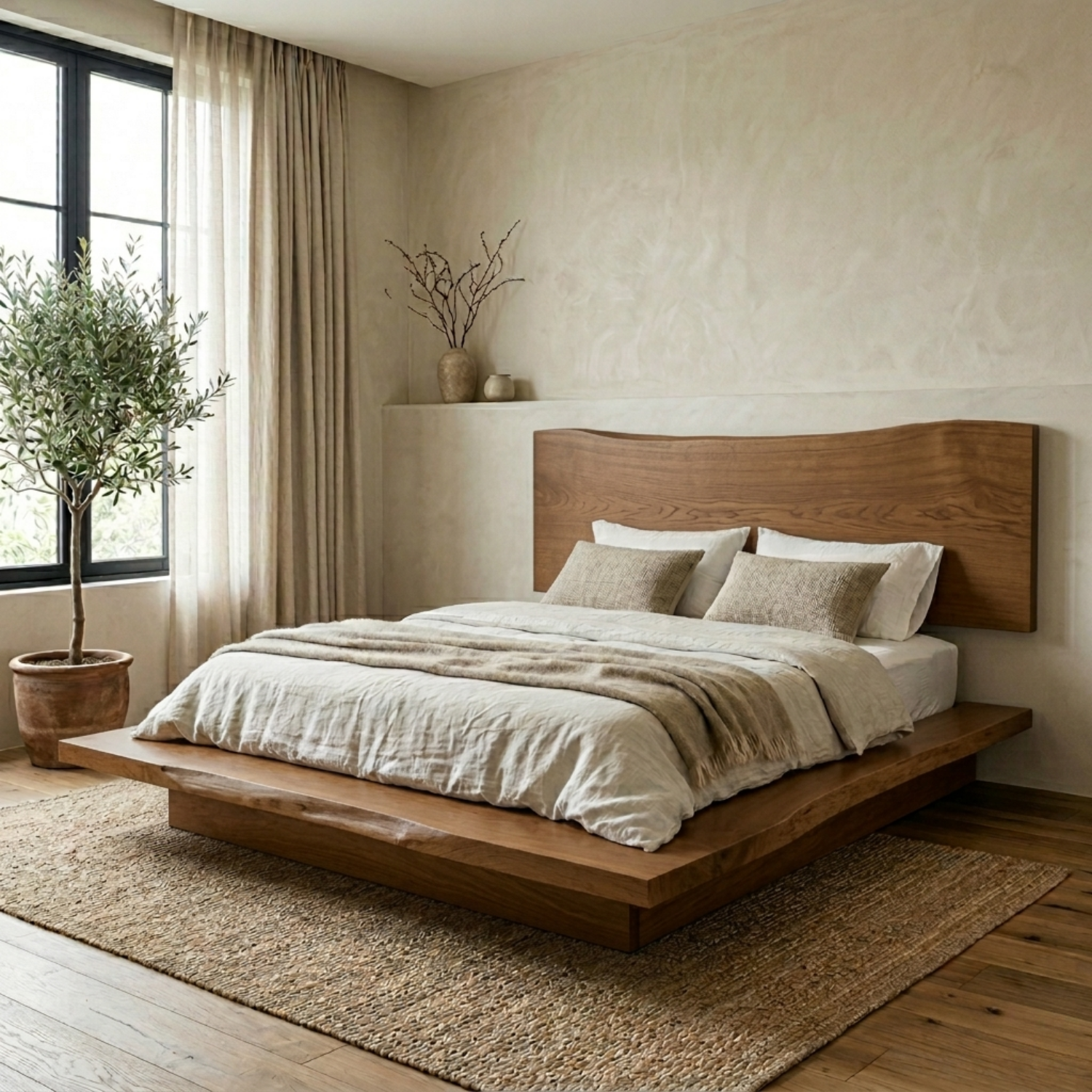 Live Edge Solid Wood Platform Bed Frame with Floating Low Profile Design