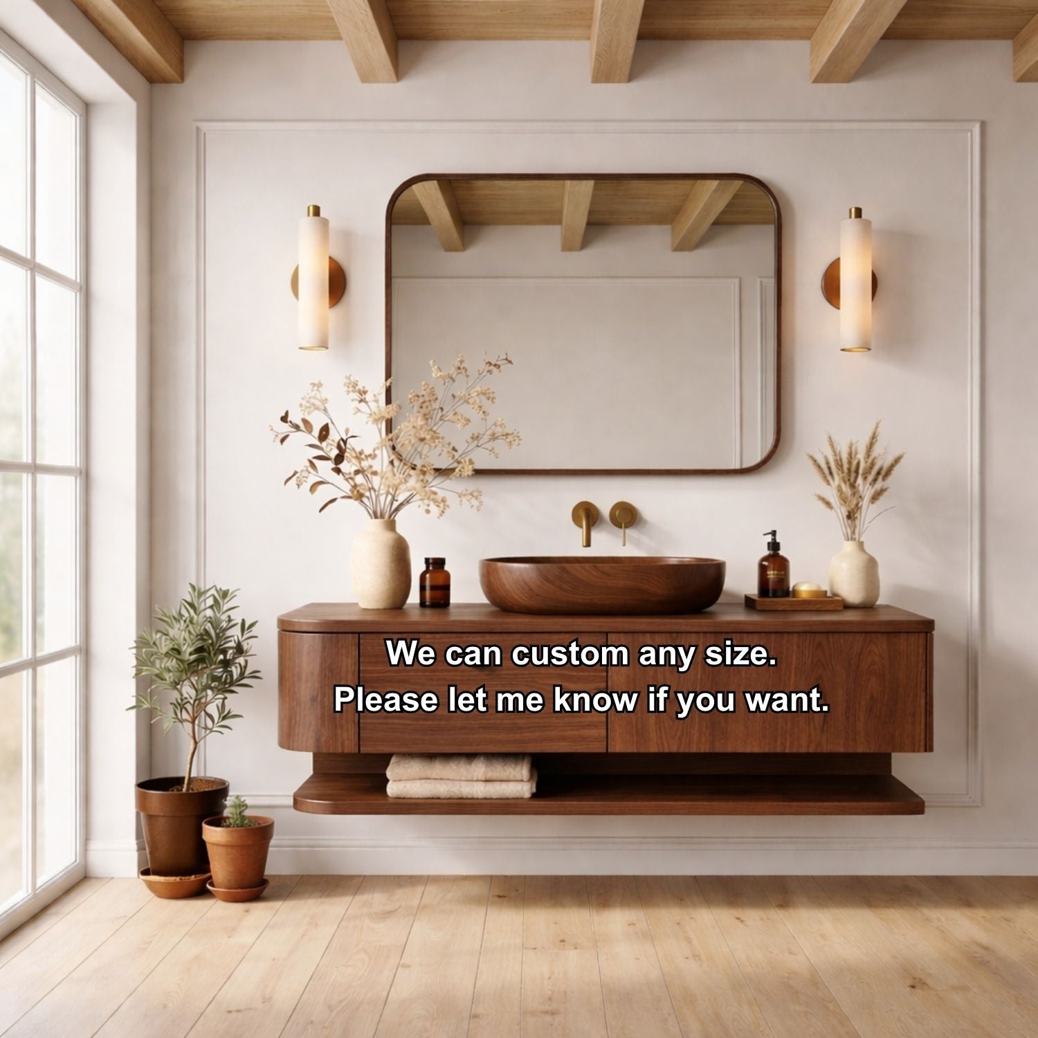 Floating Bathroom Vanity with Open Shelf and Spacious Drawers – Handcrafted Solid Wood Design
