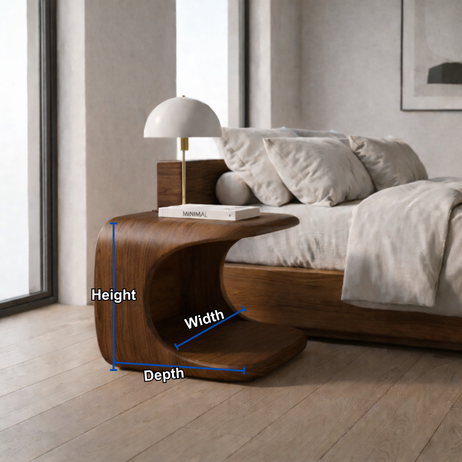 Solid Wood Nightstand with Built-in Pet Bed – Modern Curved Bedside Table for Cats