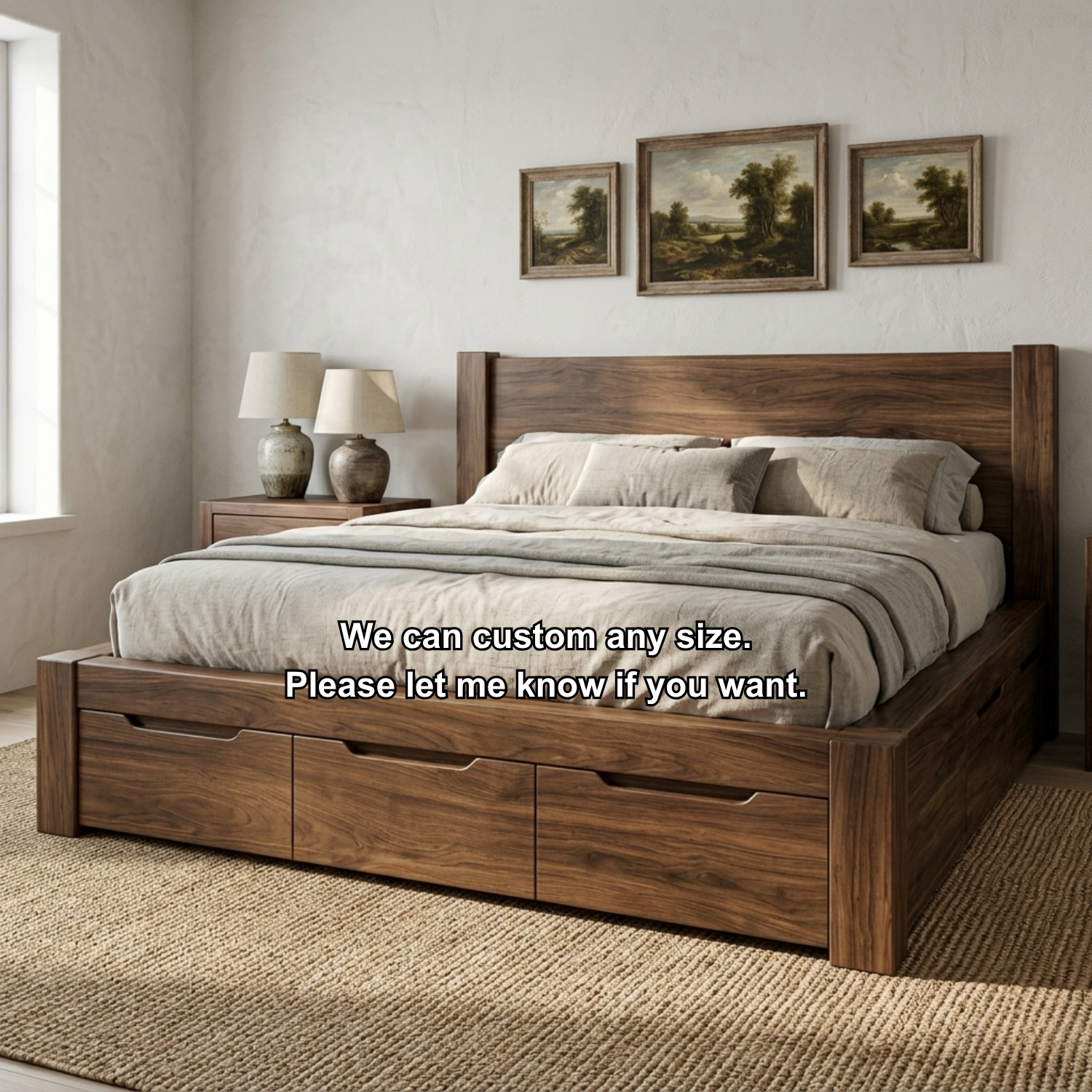 Solid Wood Platform Bed Frame with Underbed Storage Drawers and Panel Headboard