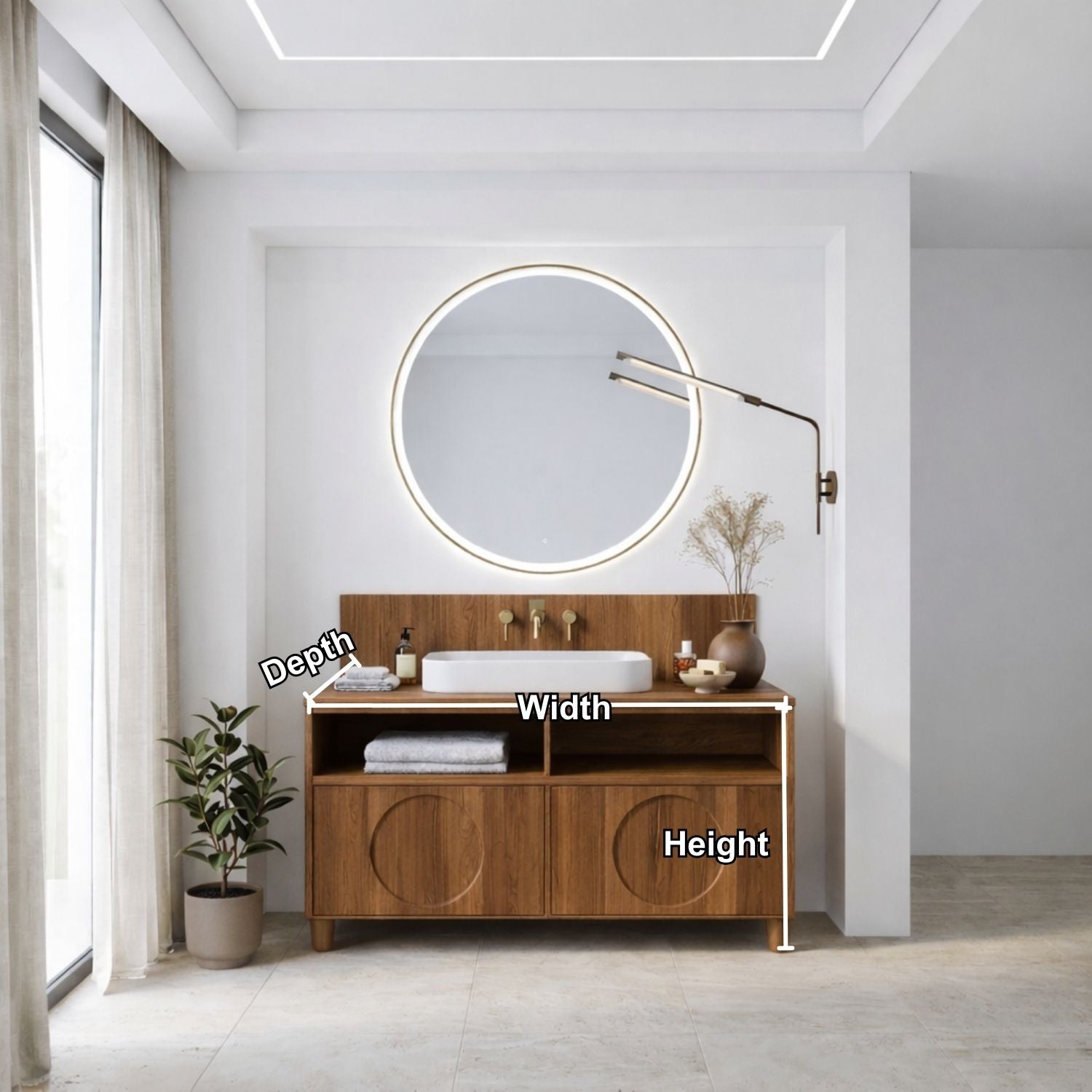 Handcrafted Circular Detail Vanity - Solid Wood Freestanding Modern Bathroom Cabinet
