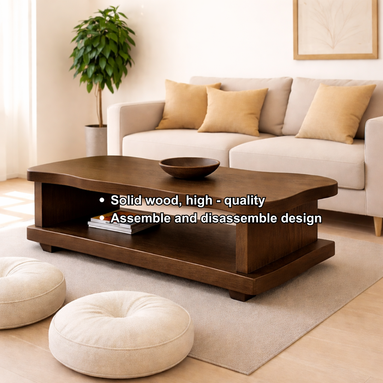 Solid Wood Coffee Table with Open Shelf – Modern Living Room Center Table
