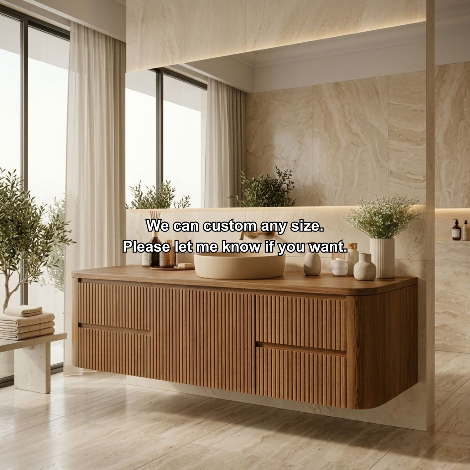 Floating Bathroom Vanity with Ribbed Design and Spacious Drawers – Handcrafted Solid Wood