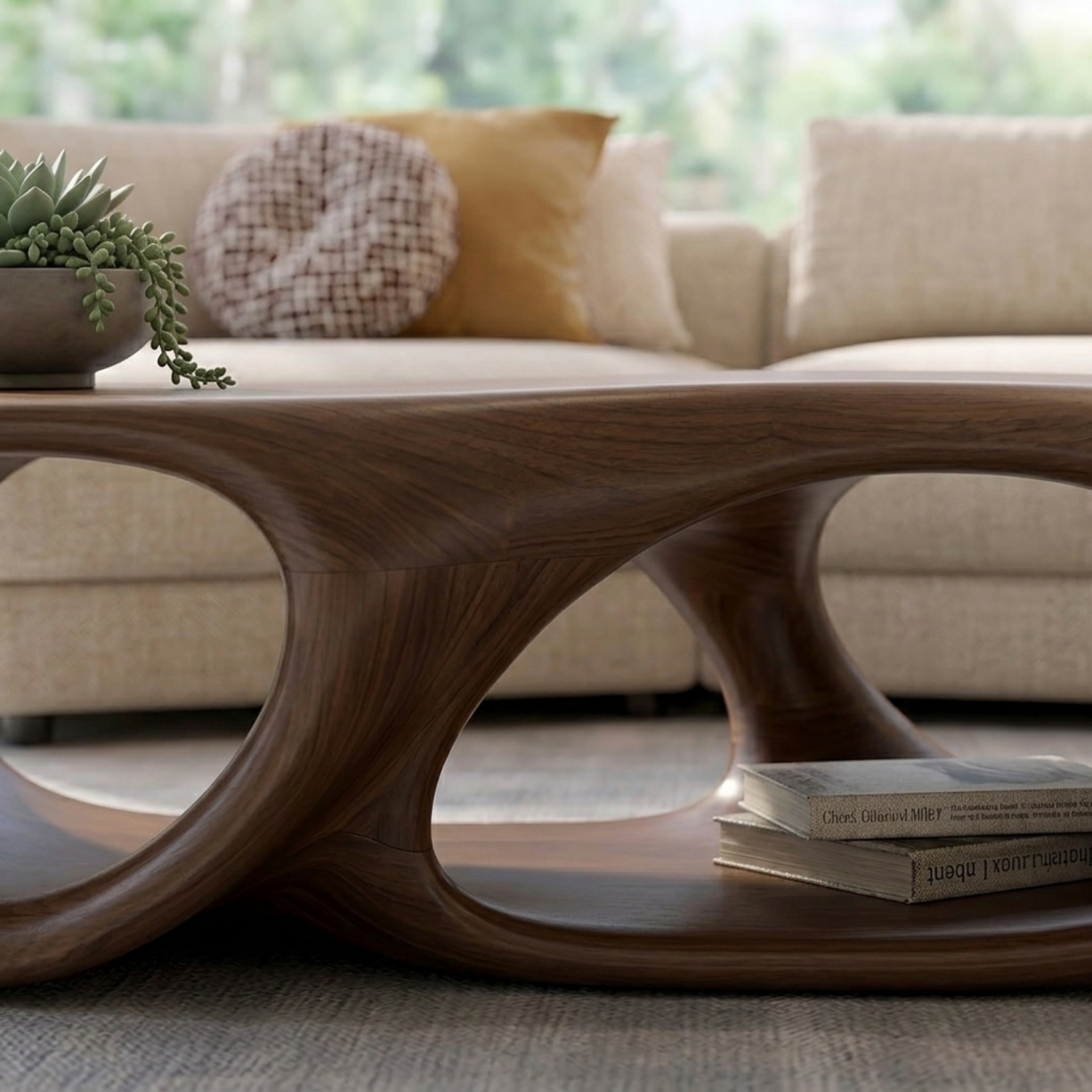 Sculptural Solid Wood Coffee Table – Modern Organic Living Room Center Table