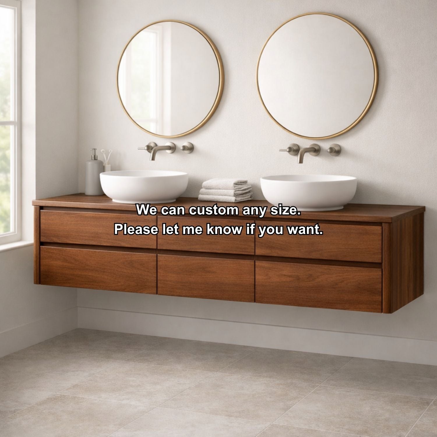 Handcrafted 6-Drawer Floating Double Vanity - Solid Wood Modern Bathroom Cabinet