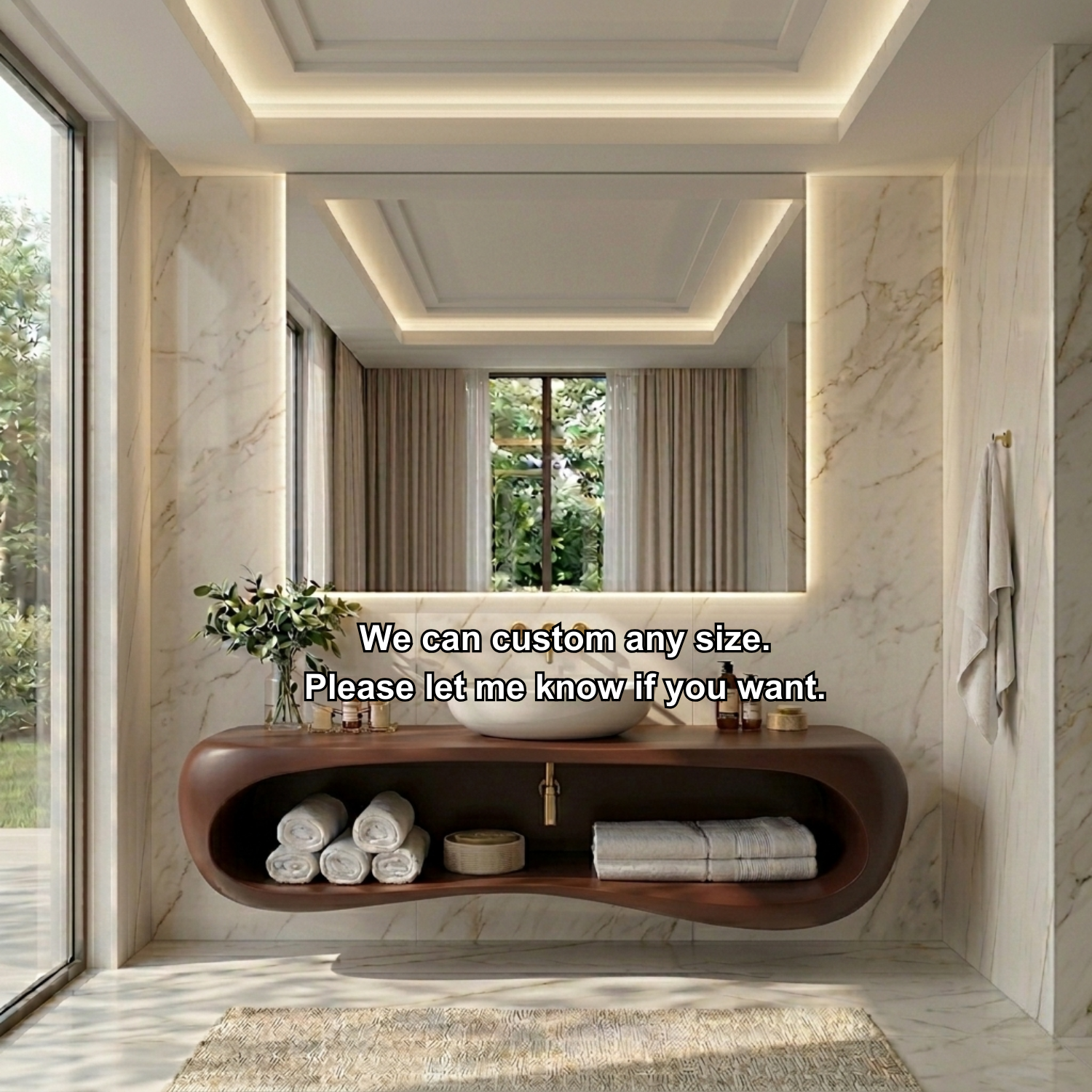 Solid Wood Floating Bathroom Vanity with Curved Open Shelf – Modern Wall Mounted Vanity